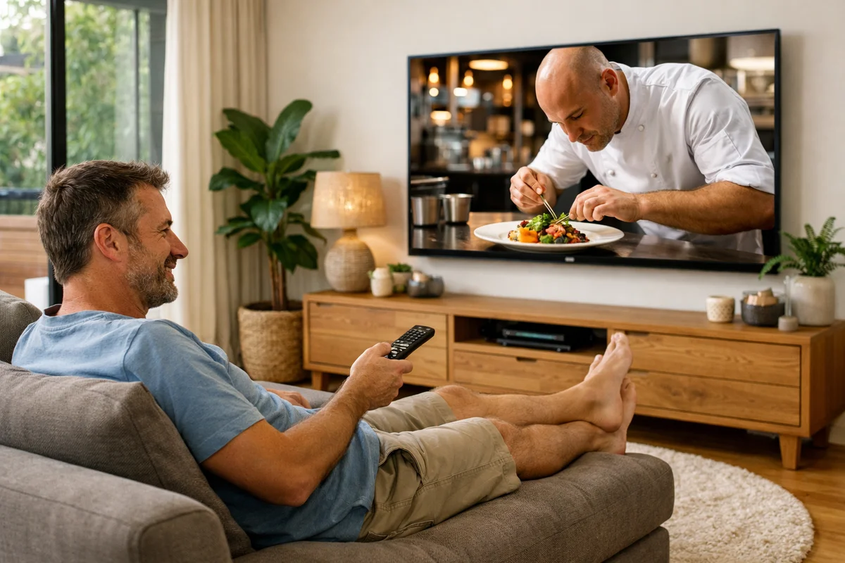 Person enjoying crystal-clear TV reception thanks to professional antenna installation